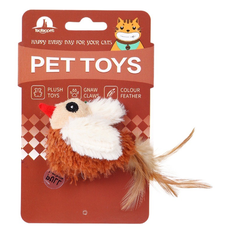 Pluma de peluche cola sonido electrónico pájaro al por mayor simulación gato extraño juguete suministros para mascotas interacción