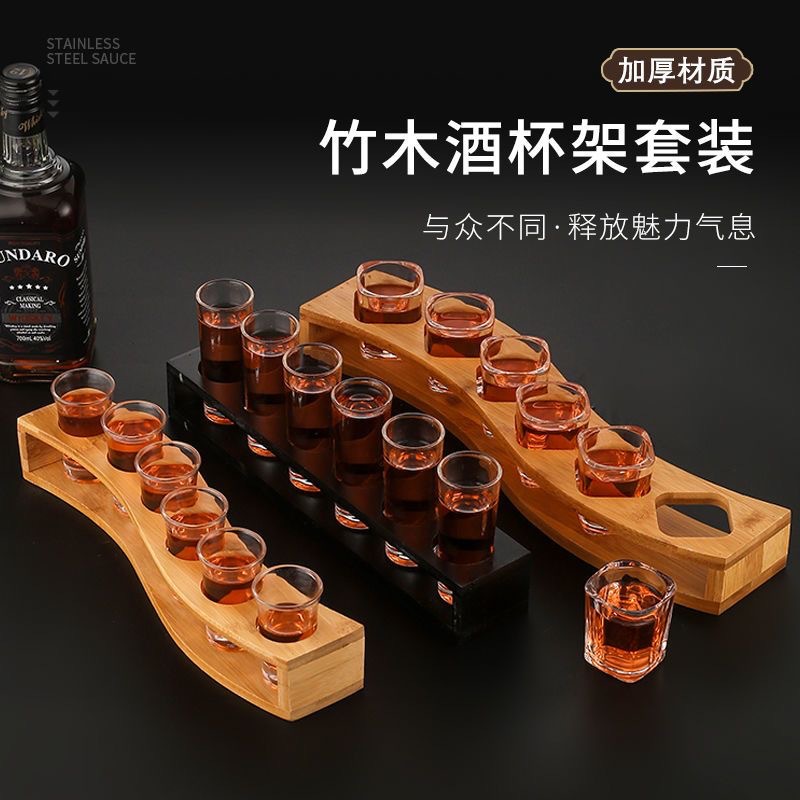 Vaso de vino de bambú y madera conjunto de tazas de bala de almacenamiento de tazas domésticas dispensador de licor un soporte de tazas image 3