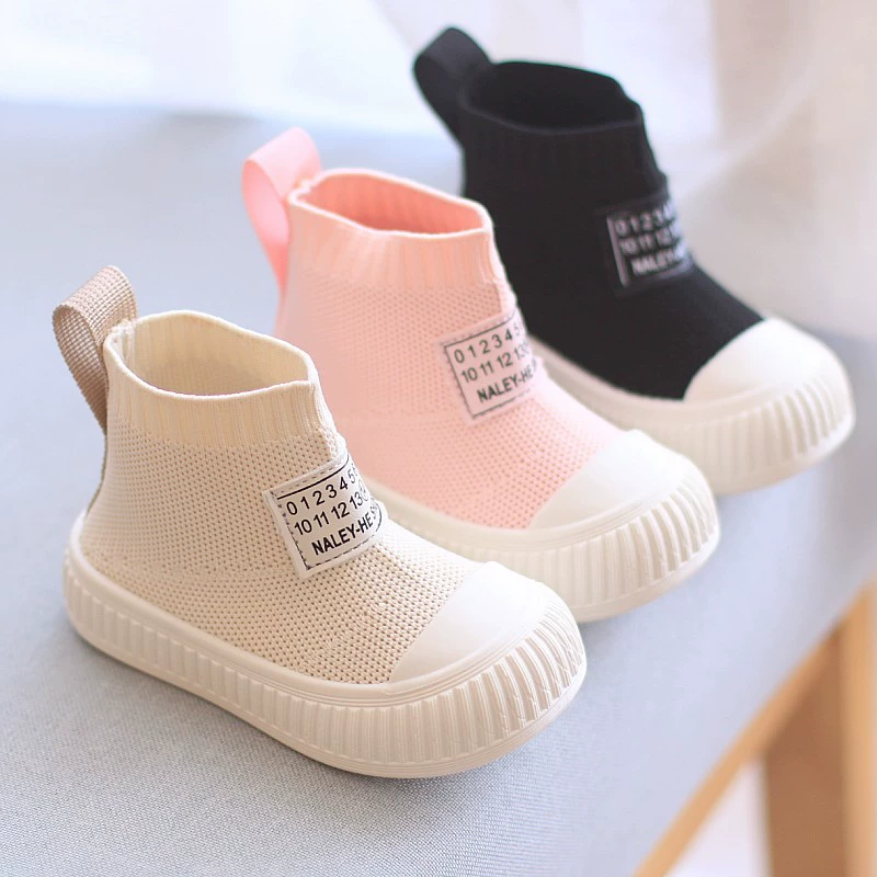 Носки для девочек, обувь на весну и осень, новые высокие кроссовки для мальчиков, детские носки, сапоги, вязаная детская обувь средней длины