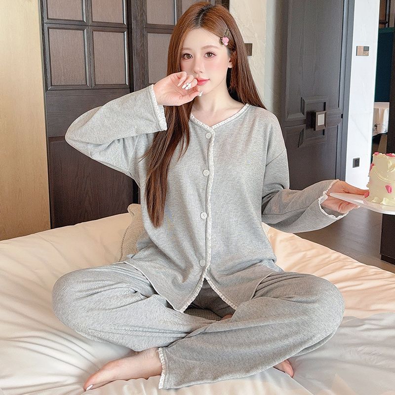 Sheep Velvet Pajamas for Women Spring and Autum New Korean Style Simple Cardigan Long-Sleeved Loose Plus Fat Plus Size Home Wear Set Sheep Velvet Pajamas for Women Spring and Autum New Korean Style Simple Cardigan Long-Sleeved Loose Plus Fat Plus Size Home Wear Set