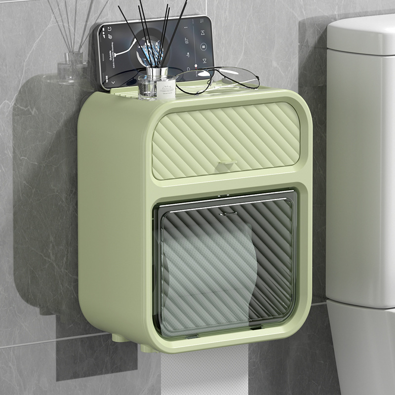 Baño de pared tipo toallas de papel estante de almacenamiento lujoso ligero baño sin perforación doble capa de papel de inodoro caja de extracción de papel