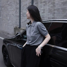 法式复古高级感polo翻领短袖针织衫女夏季设计感小众正肩显瘦上衣