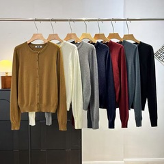 25秋冬新款478331女装精纺美利奴羊毛圆领长袖针织开衫可机洗