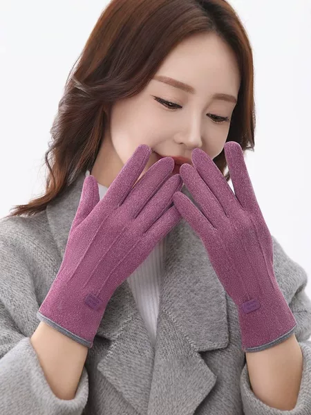 Winter Gloves Korean Style for Outdoor Use, Fleece-Lined, Thickened, Warm, Women's Cycling Sports Gloves, Cold-Proof, Windproof, Touchscreen-Compatible for Winter