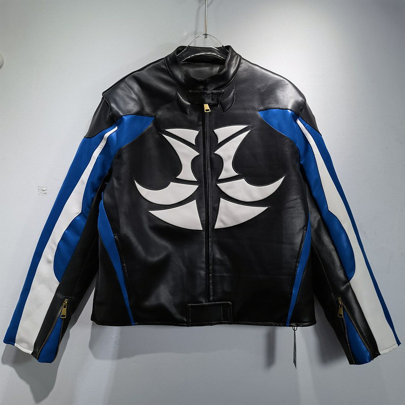 VETEMENTS new pu heavy industry leather 3D embroidery stitching motorcycle clothing ancient retro cross-country style men and women