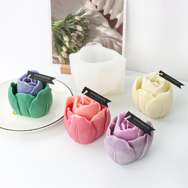 Nueva silicona tulipán cabeza vela molde hecho a mano DIY aromaterapia resina de yeso modelo accesorios fabricante en stock image 3