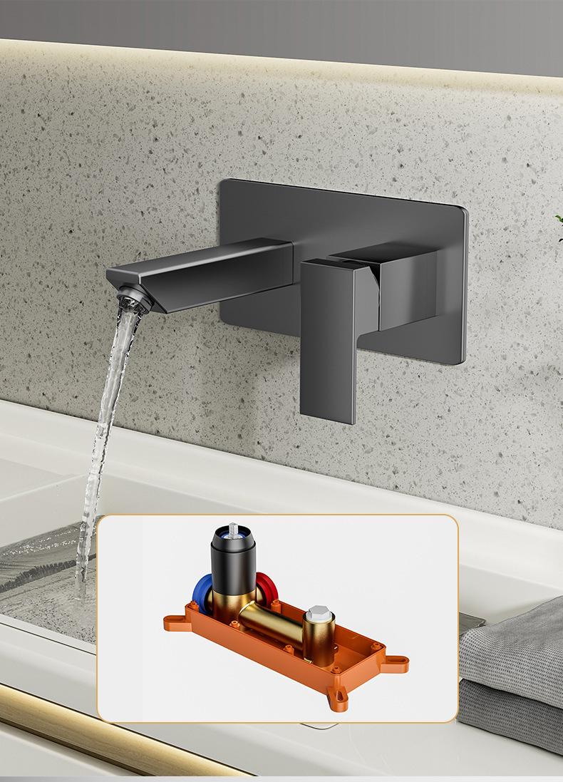 Cross-border foreign trade concealed wall-mounted waterfall faucet, hot and cold built-in bathroom washbasin, countertop wall-mounted type undefined