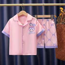 儿童夏季睡衣女童中大童冰丝薄款甜美公主风男童短袖家居服套装夏