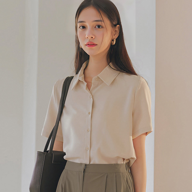 Commuting Loose Short-Sleeve Shirt for Women 2025 Summer Thin Versatile Chiffon Short-Sleeve Shirt Cross-Border Hot Keyword