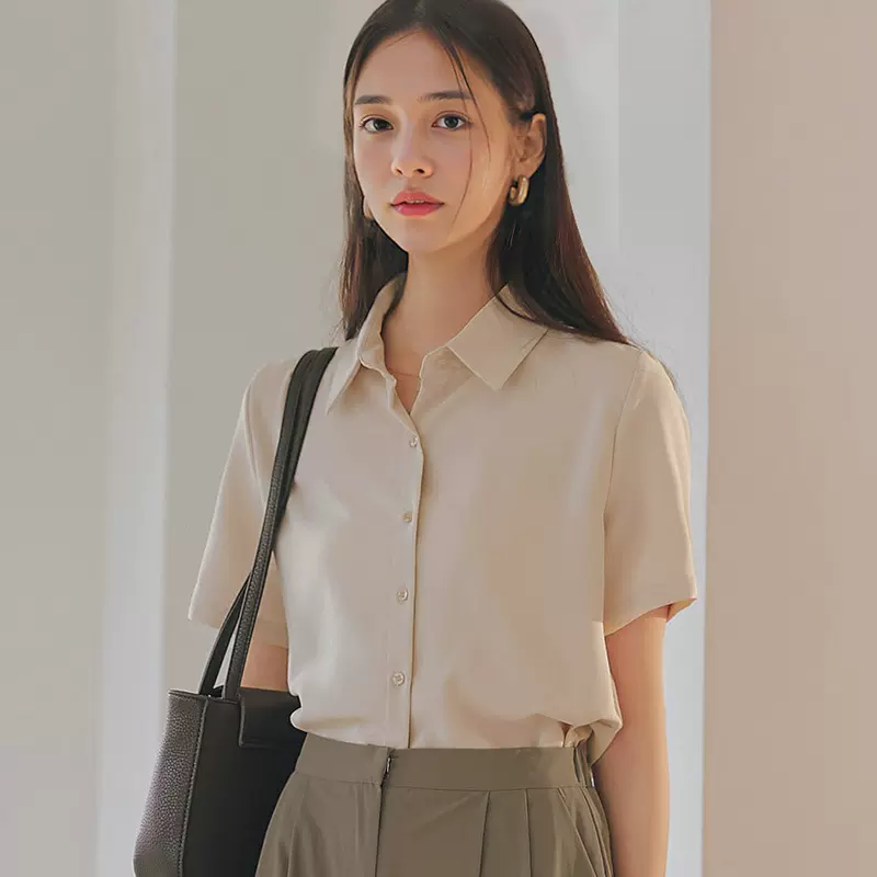韩版通勤宽松短袖衬衫女2025夏季薄款设计感百搭时尚甜美减龄衬衣