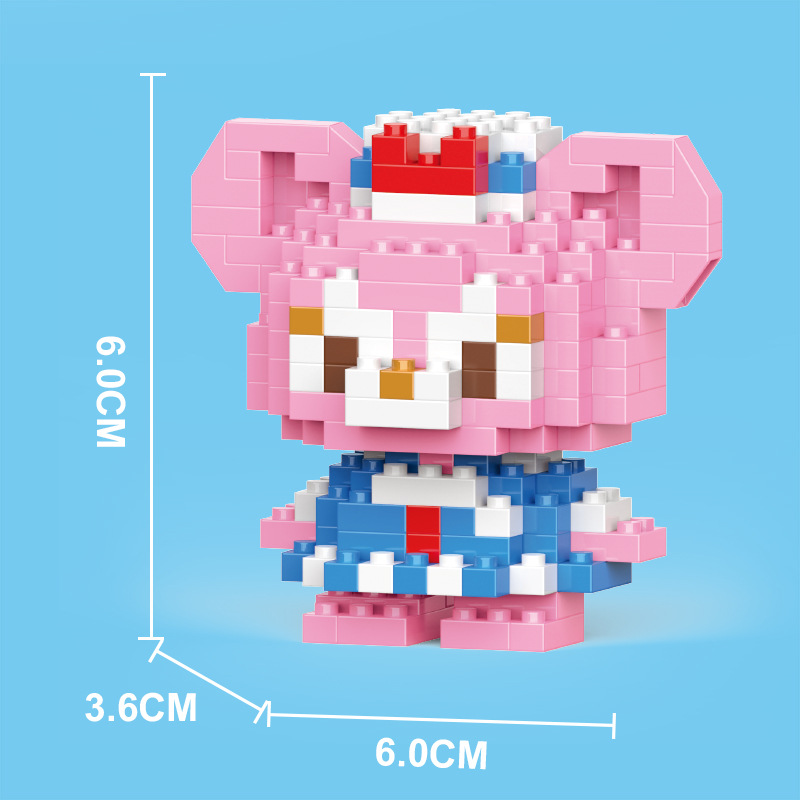 Compatible con LEGO gigante Panda flor azul lindo muñeca de dibujos animados montado bloques construcción juguete para niños puesto caja ciega al por mayor