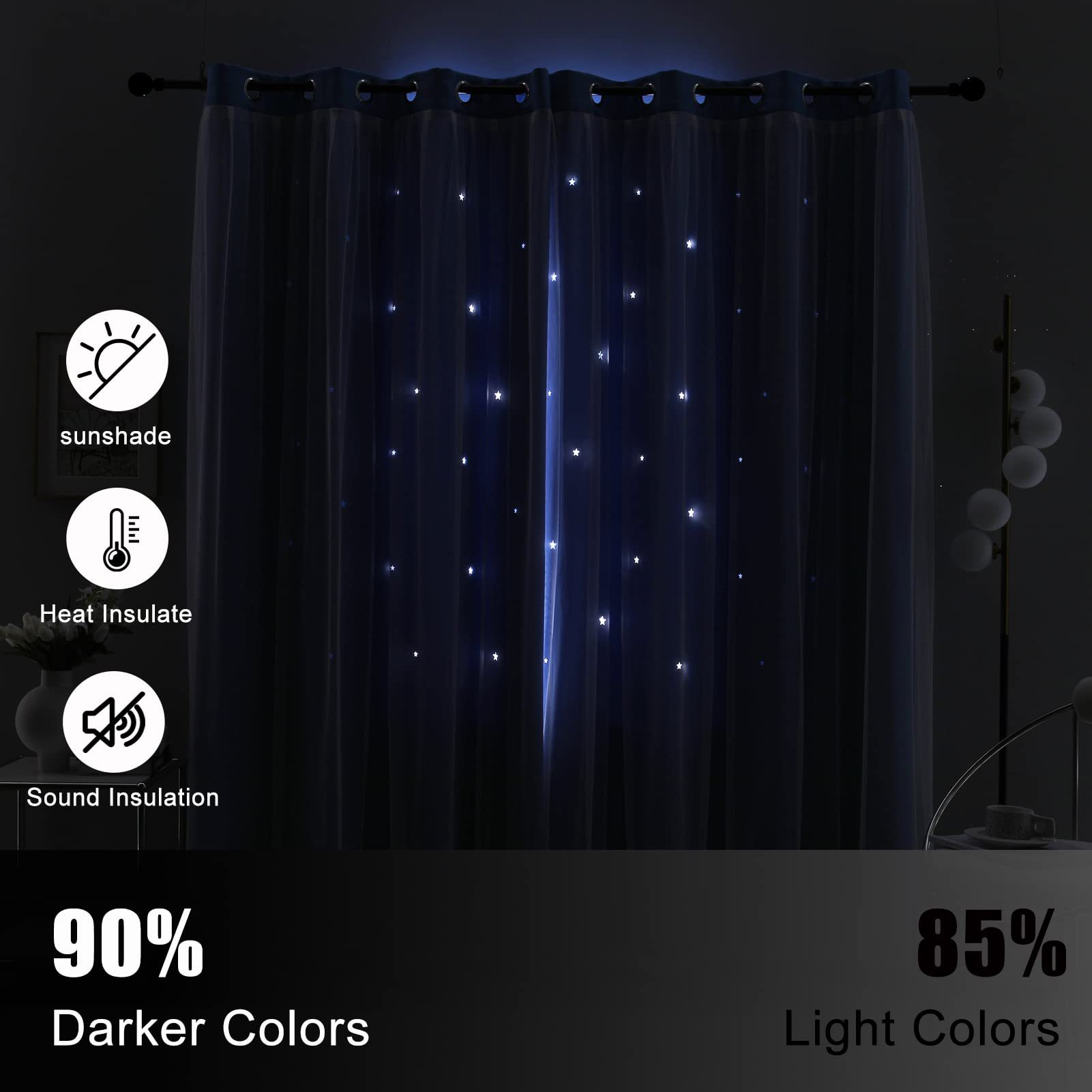 double layer curtains hollow star blackout rod punching short curtains_voghion.com