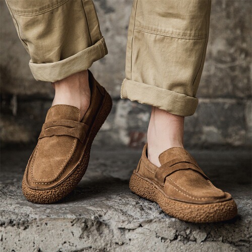 Men's new trendy fashionable loafers  suede genuine leather beanie shoes one-leg soft-soled casual leather shoes for men