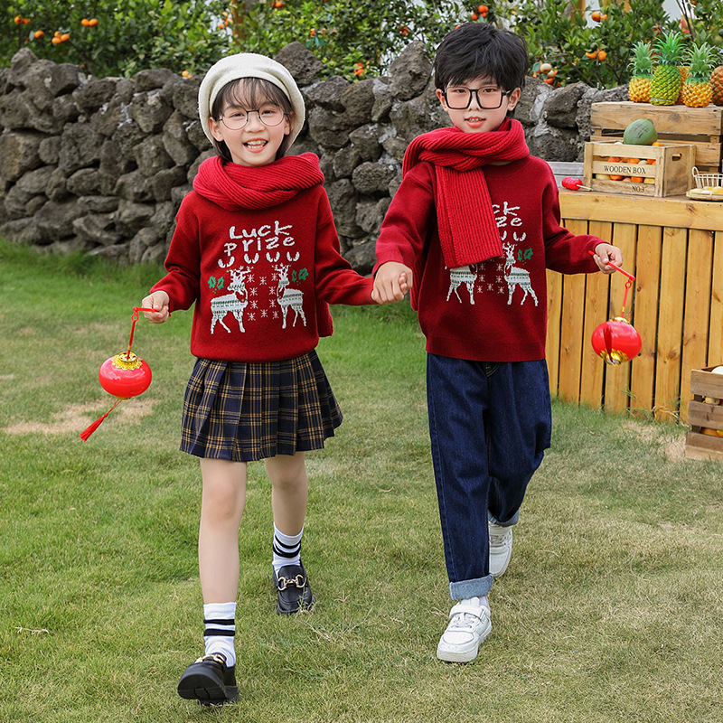 2024 ropa para padres e hijos para una familia de tres suéteres de ciervo navideños de otoño e invierno