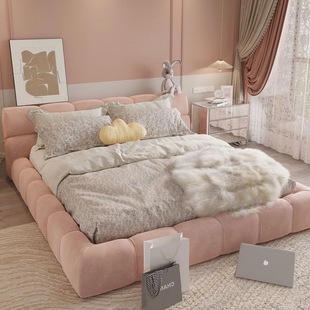 Puff Bed Cream Style Velvet Master Bedroom Double Bed Fabric Bed Small Apartment Modern Simple Home Storage Cloud Bed