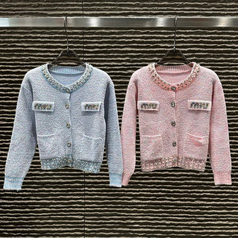 mm25秋冬新款小香风重工款钉钻圆领毛衣开衫|undefined