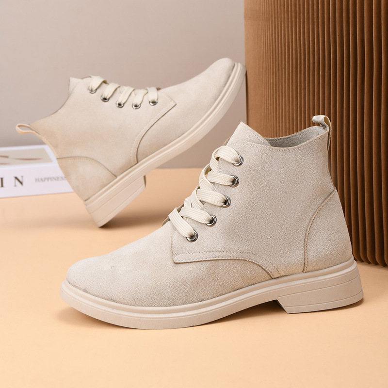 New Cross-Border Women's Short Boots, Flat Lace-Up Martin Boots, Suede Leather, Comfortable, Versatile, Fashionable Casual Shoes New Cross-Border Women's Short Boots, Flat Lace-Up Martin Boots, Suede Leather, Comfortable, Versatile, Fashionable Casual Shoes