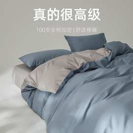 轻奢大气100支长绒棉床上四件套纯棉双拼床单被套全棉裸睡三件套4