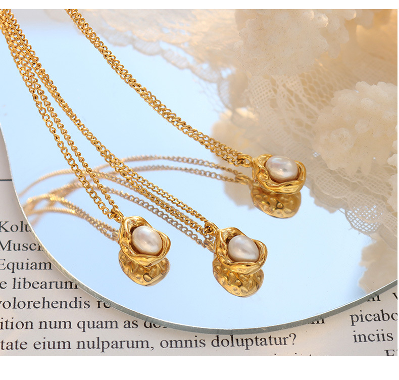 Fashion Geometric Titanium Steel Necklace Plating Pearl Stainless Steel Necklaces