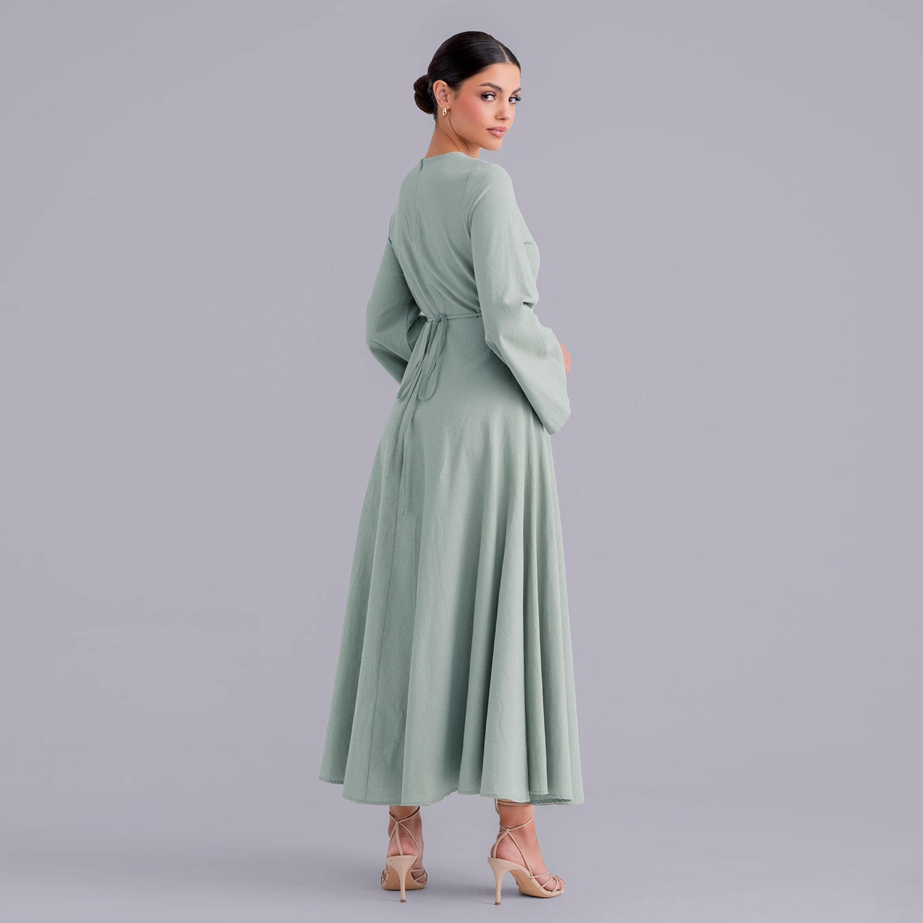 2025 Dubai Fashion Lace Up Bamboo Solid Color Simple Dress LR947_ecoleips.com