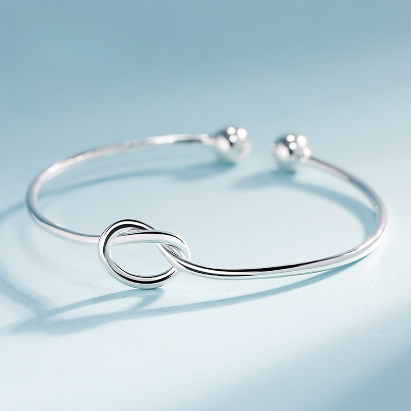 Pulsera de plata de ley 925 pulsera de plata sólida femenina nudo de cuerda apertura simple pulsera de amor joyería