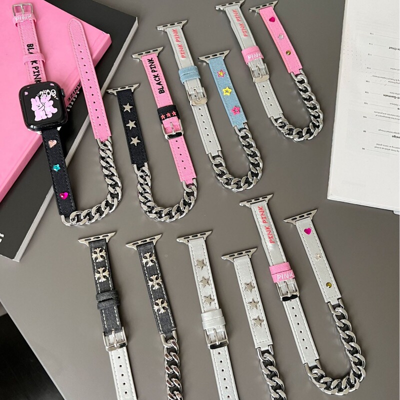 Suitable for Apple Watch 56789SE represents with Apple Watch wristband dopamine Denim chain metal strap Suitable for Apple Watch 56789SE represents with Apple Watch wristband dopamine Denim chain metal strap
