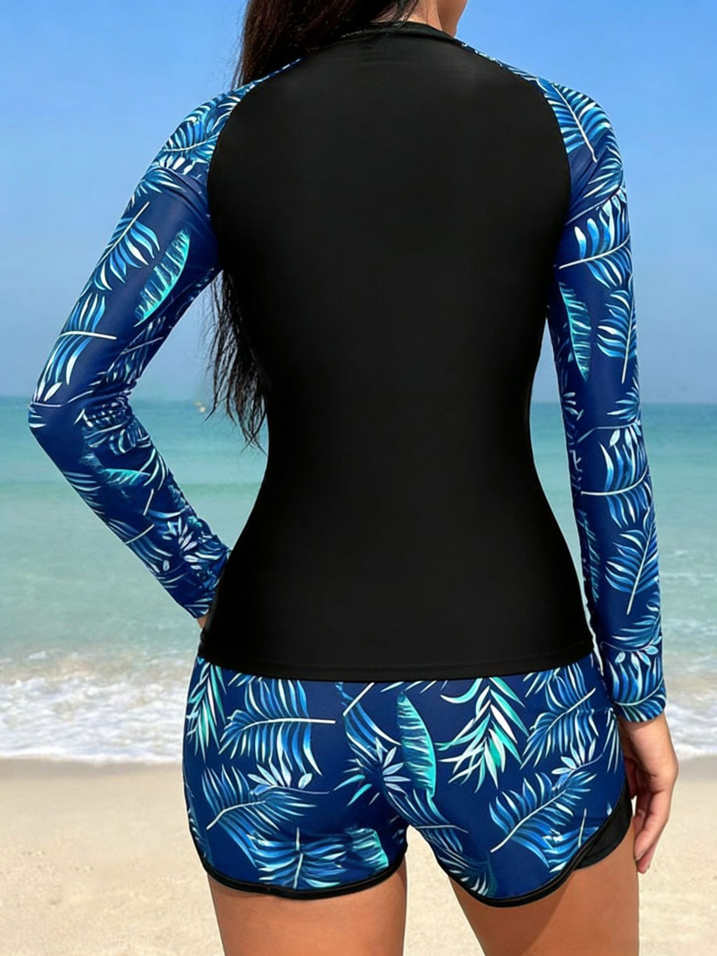 Women's Long Sleeve Tankini Top Bottom Set Sexy Style Swimming Suit Mite Printed Durable Waterproof Cross Border Swimsuit for Racing_voghion.com