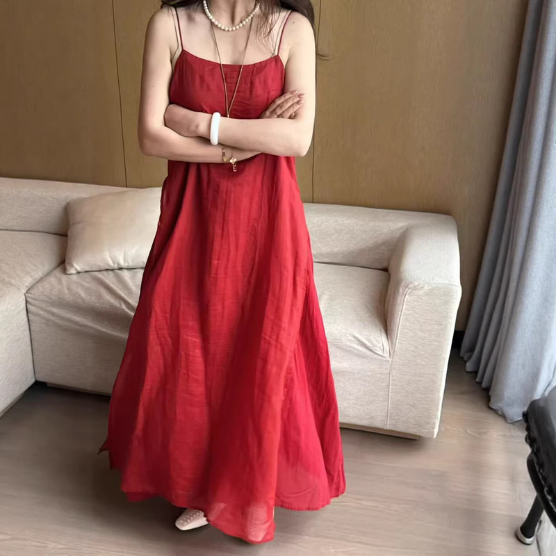 2026 Summer New Style Double-Layer Sleeveless Long Suspender Dress for Women, French-Style Solid Color Artistic Dress 2026 Summer New Style Double-Layer Sleeveless Long Suspender Dress for Women, French-Style Solid Color Artistic Dress