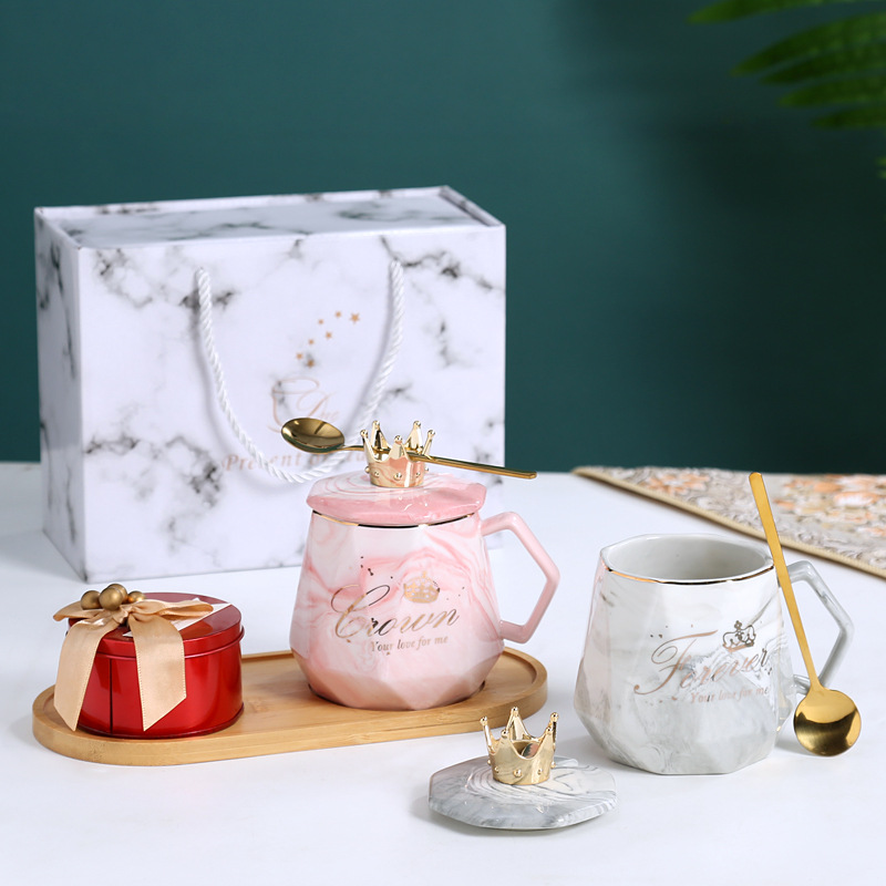 420ML情侶雙杯禮盒套裝鑽石大理石紋馬克杯禮品伴手禮印製