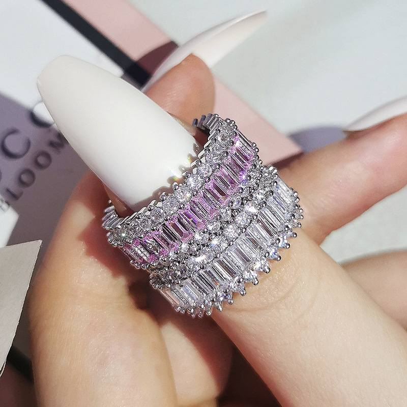 three-row zircon full diamond ring