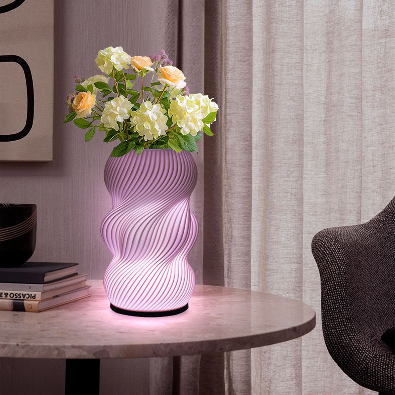 クロスボーダー新クリエイティブ 3D 印刷花瓶テーブルランプシンプルなデザイン LED ロマンチックな装飾ランプ寝室のベッドサイドランプ|undefined