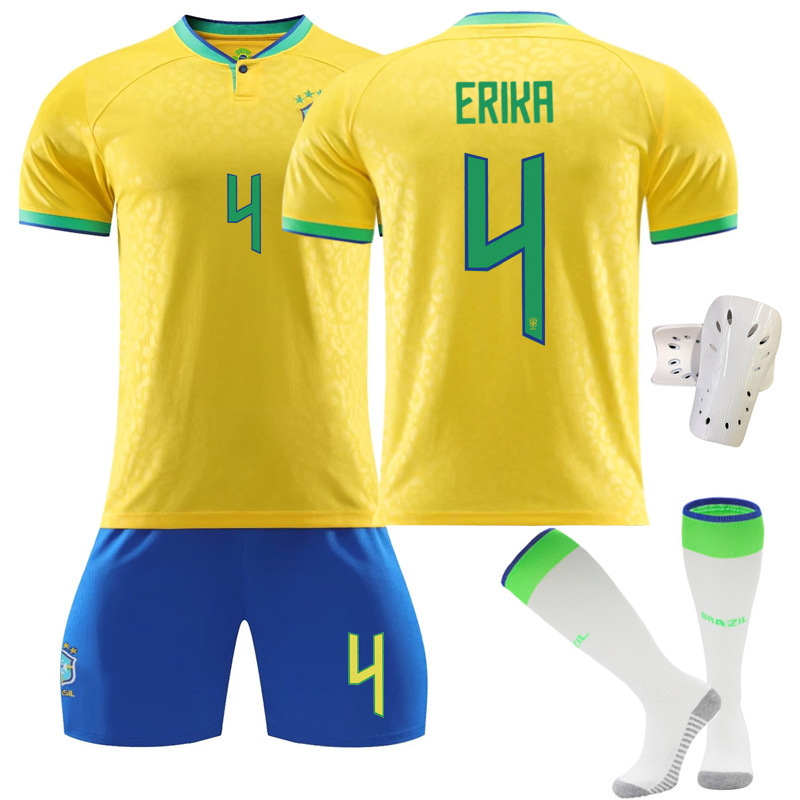 22-23 Brazil Home New No. 4 with Socks + White Protectors