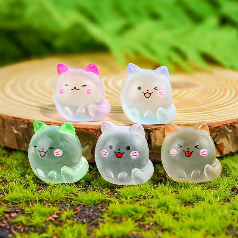 Lindo gatito luminoso micro paisaje nueva decoración de escritorio tridimensional dibujos animados DIY cola larga gato coche pequeño adorno