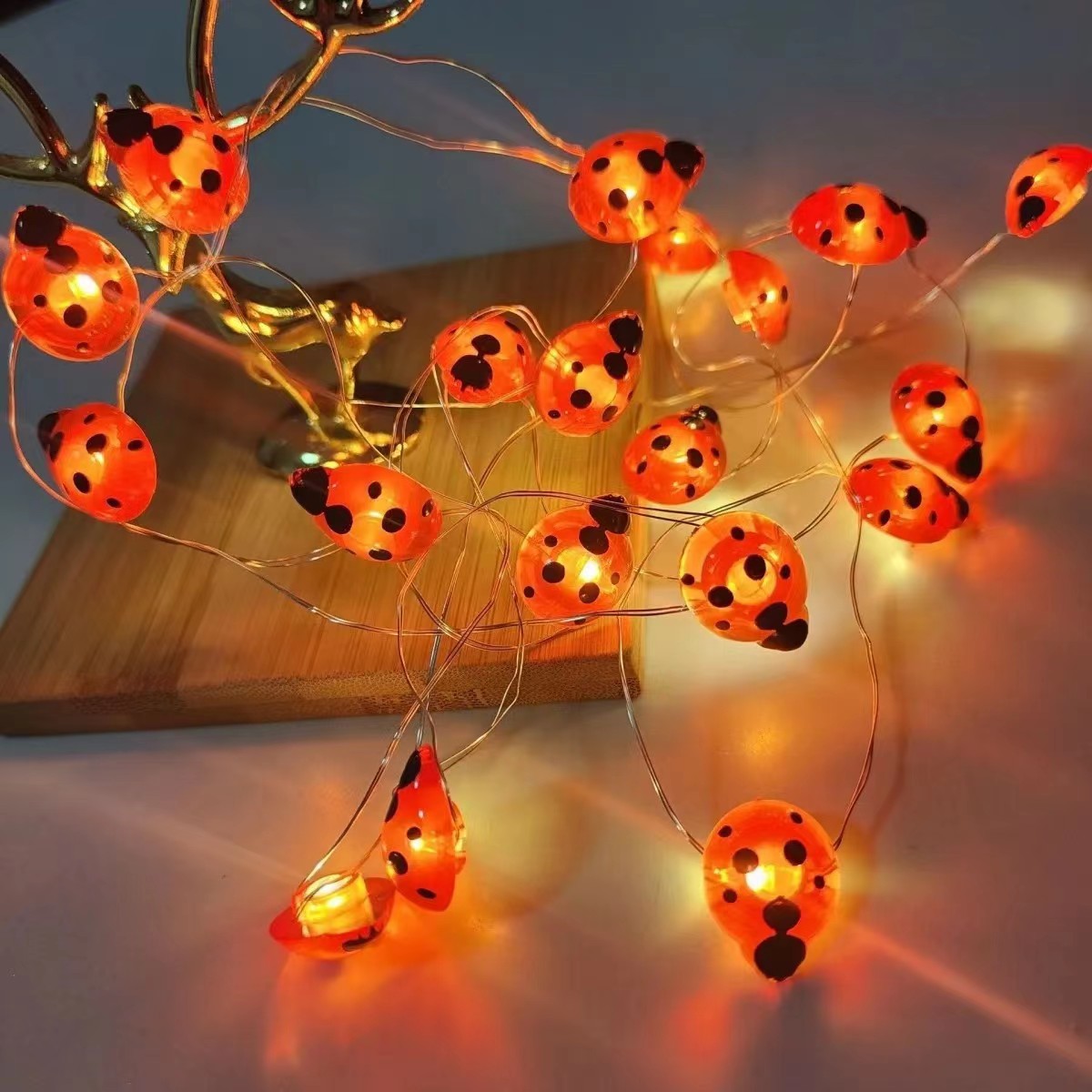 New cross-border ladybug-shaped garden/children's room cartoon-themed decorative LED copper wire string lights