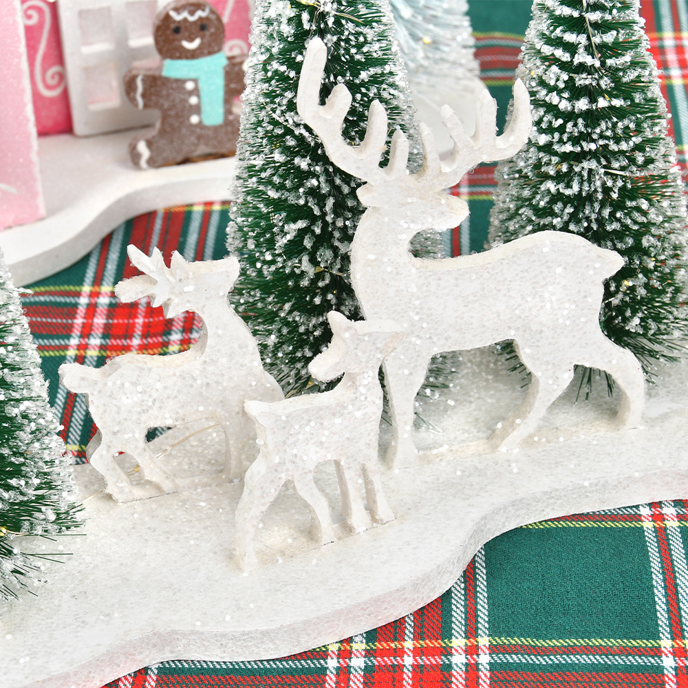 Decoraciones navideñas de madera decoración de la casa navideña de alces escena de diseño ventanas de color atmósfera creativa decoración regalos