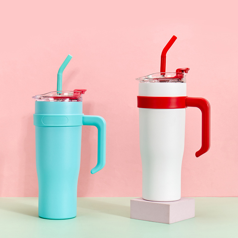 Transfronterizo nuevo 304 mango de acero inoxidable taza de coche de gran capacidad con paja taza de helado taza de vacío portátil