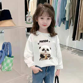 儿童白色圆领长袖t恤卡通印花韩版宽松中大童春秋装洋气女童上衣