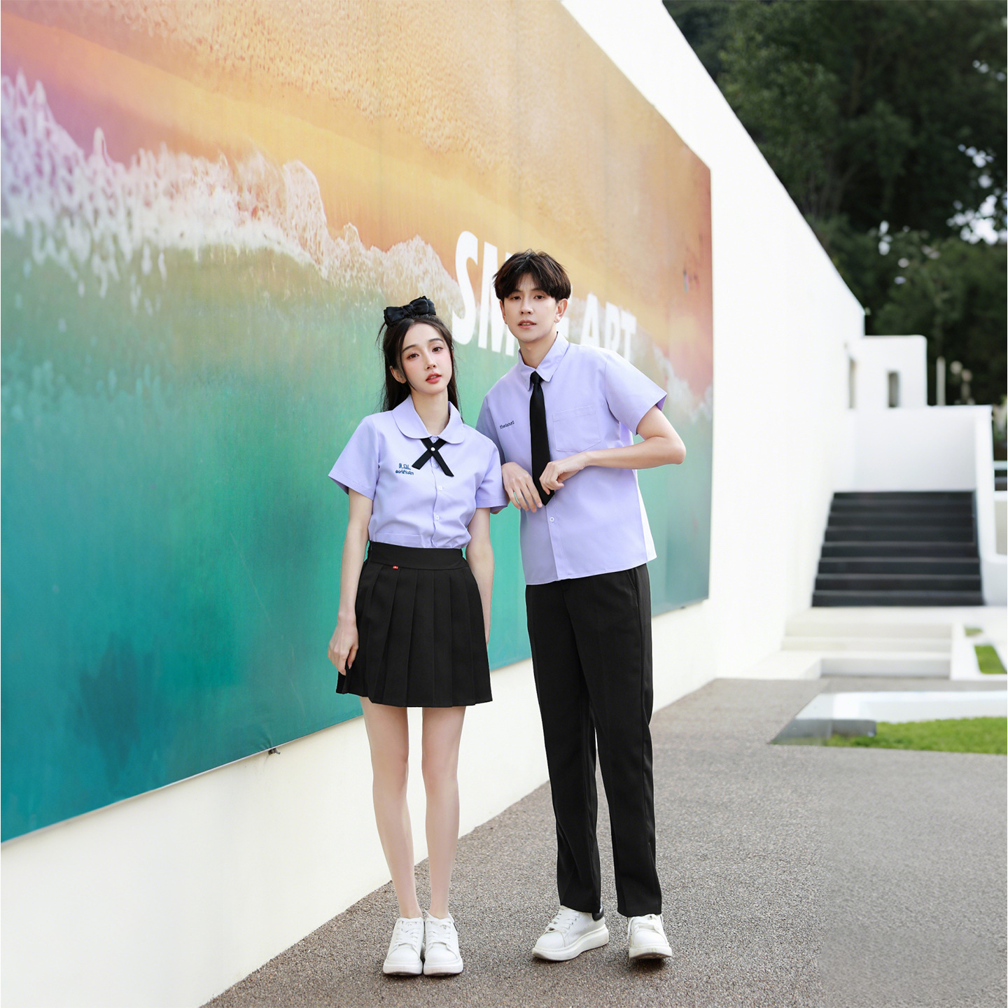 Thai school uniform small water shirt purple student White short sleeve jk high school summer college style women's class shirt