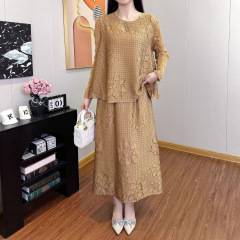 跨境三宅2025重工时尚新款大码女装印花休闲长款气质两件套