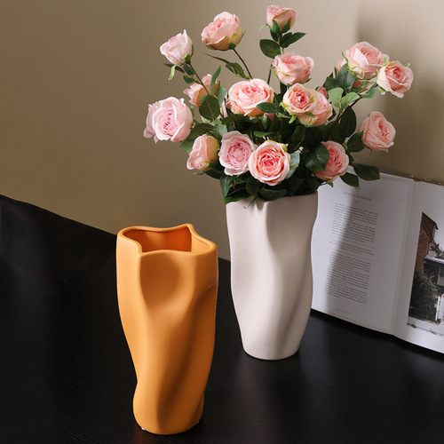 Nordic water ripple Morandi ceramic vase ornaments flower arrangement living room table top home decoration art flower vessel