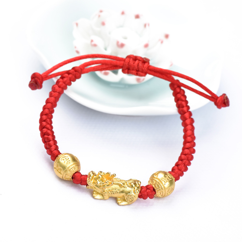 Red rope bracelet, sand gold-plated craf...