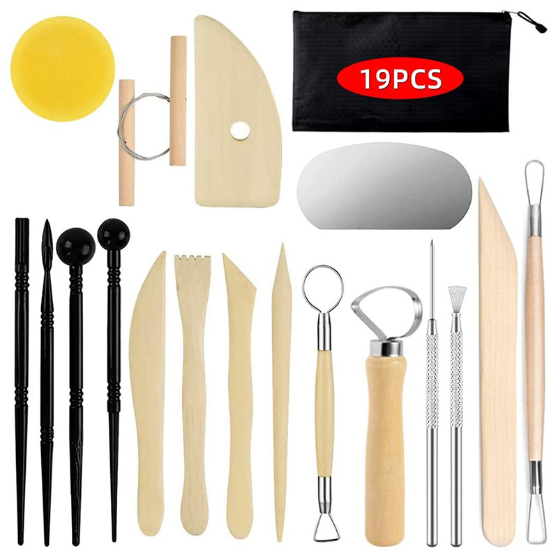 Pottery Tools 19-Piece Set, Soft Clay Sculpture Pottery Making Tools, Trimming Knife, Scraper, Indentation Stick, Carving Tools Pottery Tools 19-Piece Set, Soft Clay Sculpture Pottery Making Tools, Trimming Knife, Scraper, Indentation Stick, Carving Tools
