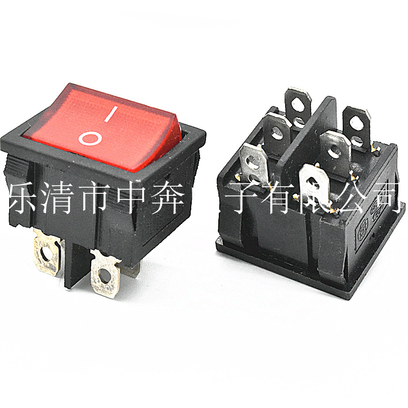 6脚2档透明红带灯 翘板开关 KCD5 21*24 船型开关 两档带灯开关