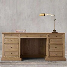 RH美式乡村书房实木书桌复古办公桌写字台橡木法式简约做旧电脑桌
