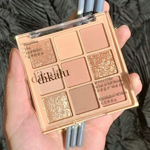 Тени для век (Dikalu) Oat Milk Tea — матовые и шиммерные, 9 оттенков, компактные 7.5×7.5 см