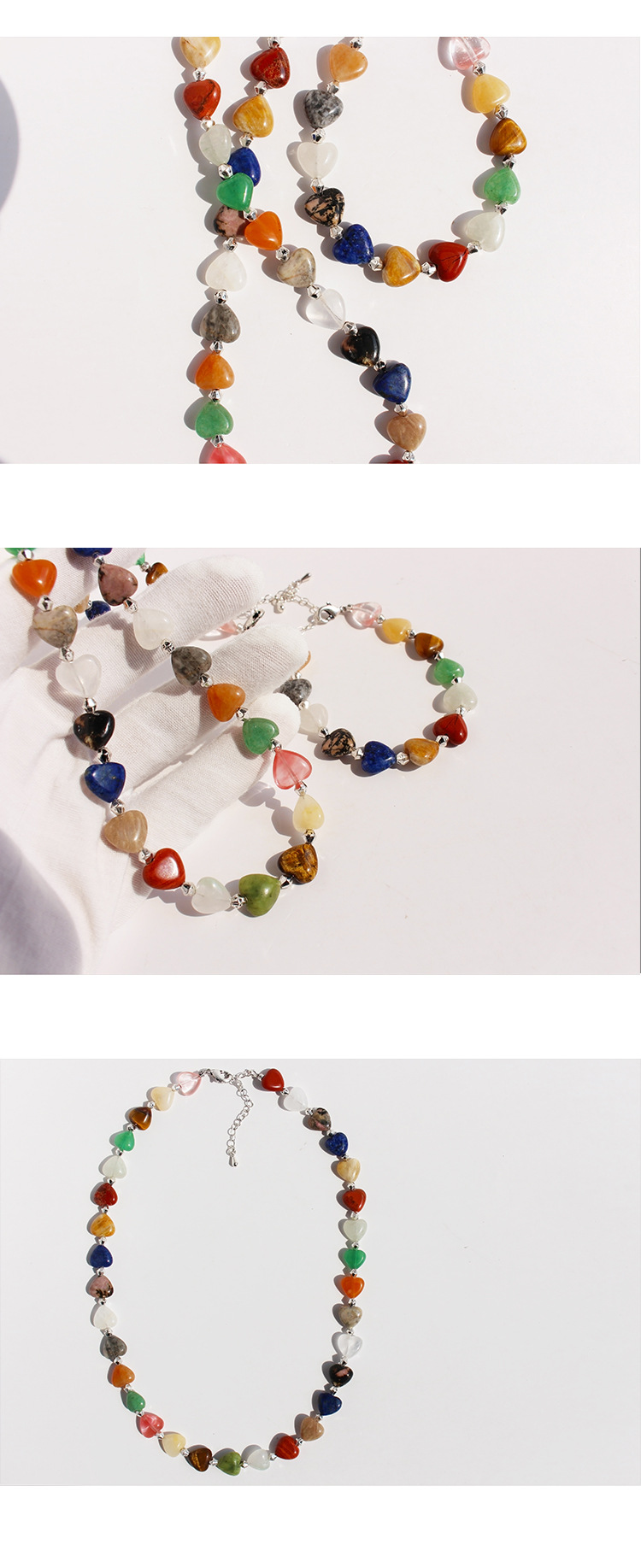 Casual Simple Style Heart Shape Natural Stone Brass Wholesale Bracelets Necklace display picture 1
