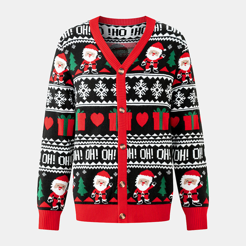 Cross-Border New Autumn and Winter Christmas Jacquard Sweaters Customized European and American Men's and Women's Casual Foreign Trade Knitted Cardigan Jackets