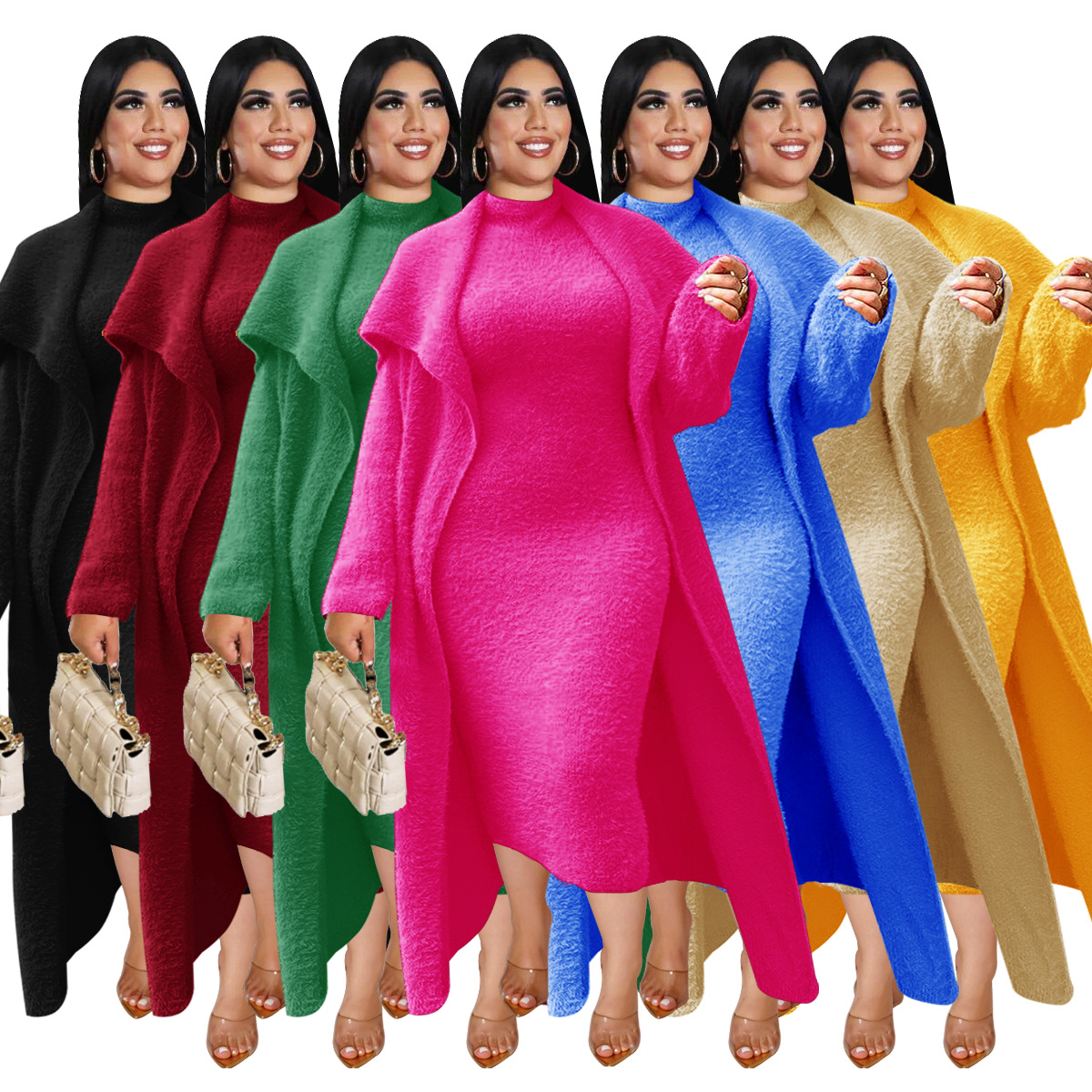 Abbigliamento da donna Temperamento Abito e cappotto Due pezzi Cardigan lungo e largo Abito in velluto_voghion.com