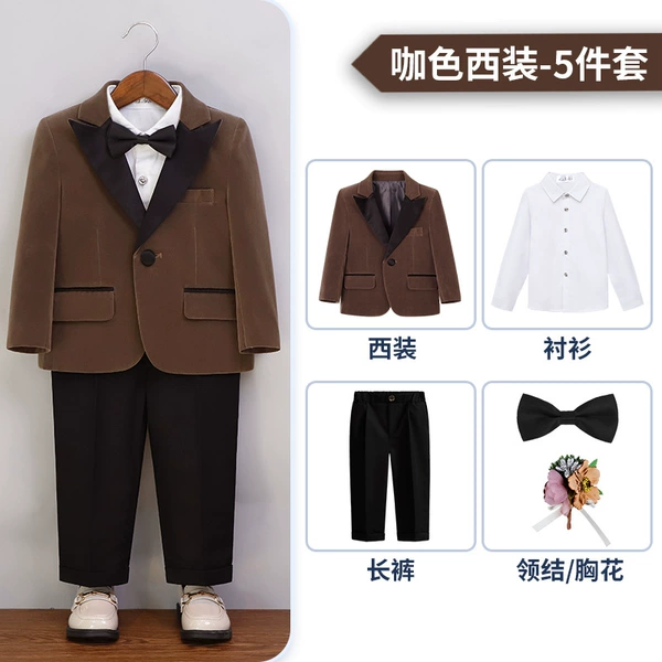 Colored set, shirt, jacket, trousers, bow tie lapel pin