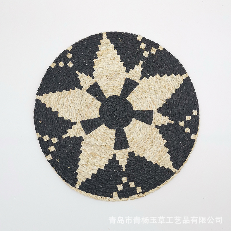 Ventas de esteras de piel de maíz impresas esteras de mesa de té aislantes de paja esteras de mortero esteras de plato de taza